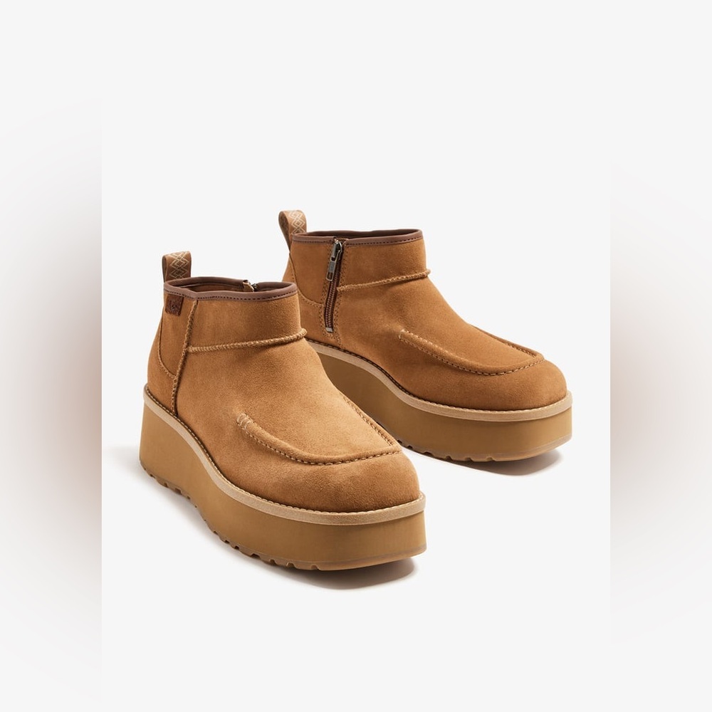 NWOT UGG Cityfunc Ultra Mini Platform Boots Suede Side Zip Chestnut Size 8